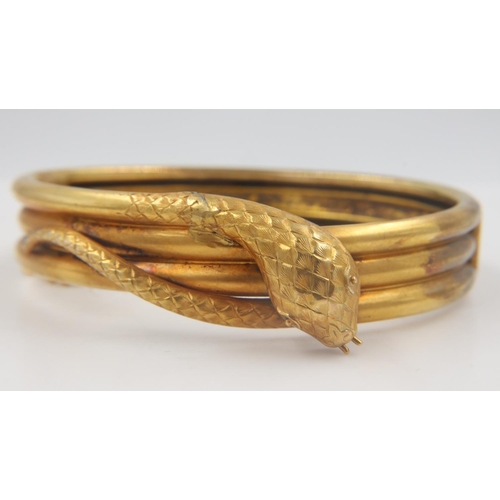 35 - Gold plated snake design bangle with safety chain. UK P&P Group 0 (£6+VAT for the first lot and £1+V... 