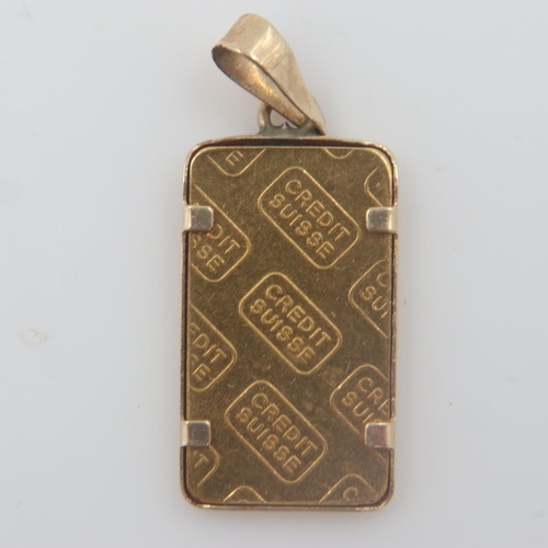 37 - Credit Suisse 1g fine gold ingot, in a gold pendant mount. UK P&P Group 0 (£6+VAT for the first lot ... 