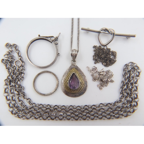 41 - Collection of mixed 925 silver jewellery including pendant necklace, ring, belcher-link neck chain a... 