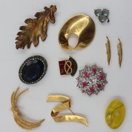 49 - Eleven mixed costume brooches. UK P&P Group 1 (£16+VAT for the first lot and £2+VAT for subsequent l... 