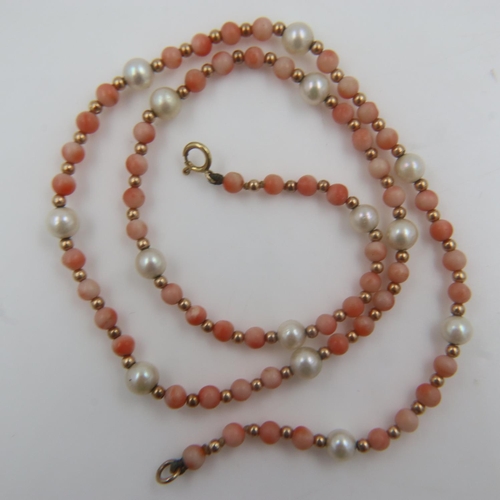 5 - Coral and pearl necklace with 9ct gold clasp and spacers, L: 40 cm. UK P&P Group 0 (£6+VAT for the f... 