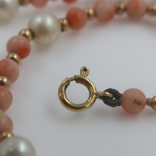 5 - Coral and pearl necklace with 9ct gold clasp and spacers, L: 40 cm. UK P&P Group 0 (£6+VAT for the f... 