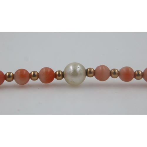 5 - Coral and pearl necklace with 9ct gold clasp and spacers, L: 40 cm. UK P&P Group 0 (£6+VAT for the f... 