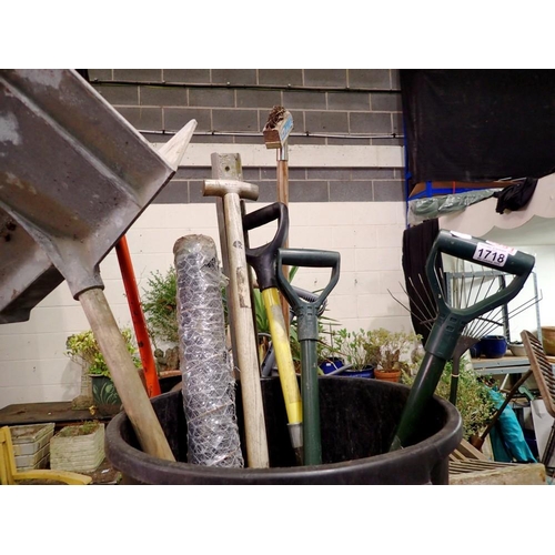 1718 - Bin of garden and other tools (bin not included). Not available for in-house P&P