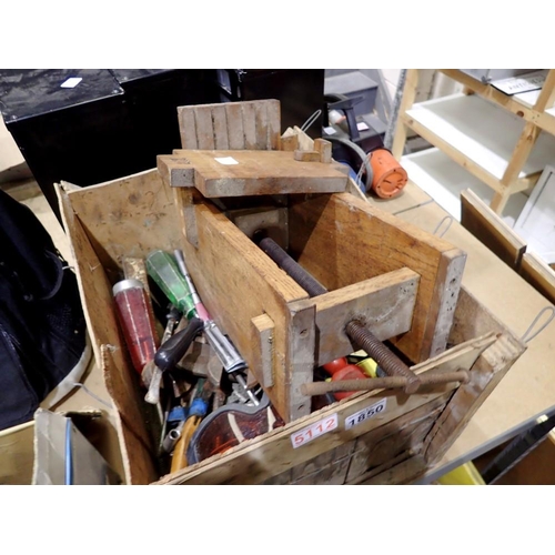 1850 - Crate of mixed used  hand tools plus a bench vice. Not available for in-house P&P