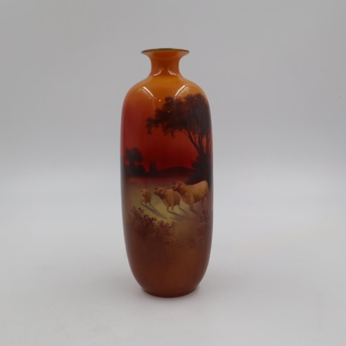 134 - Royal Doulton early 20th century vase, Sheep at Sunset, H: 25 cm. UK P&P Group 2 (£20+VAT for the fi... 