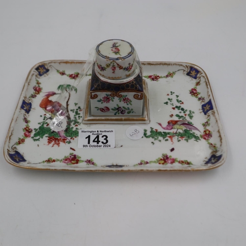 143 - Wedgwood peacock inkwell and pen tray, L: 22 cm. UK P&P Group 2 (£20+VAT for the first lot and £4+VA... 