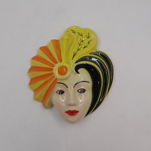 145 - Crown Devon Art Deco wall mask, hand painted by Dorothy Ann, H: 14 cm. In good condition with no iss... 