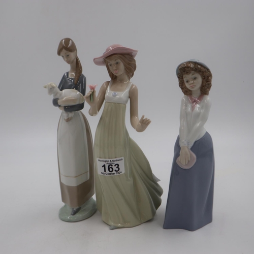 163 - Two Nao figurines and one Lladro figurine, largest H: 24 cm. UK P&P Group 2 (£20+VAT for the first l... 