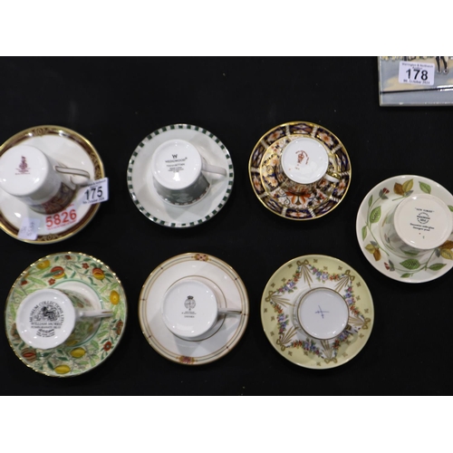 175 - Coffee cans and saucer sets: Meissen, Royal Crown Derby and Wedgwood (7). Not available for in-house... 