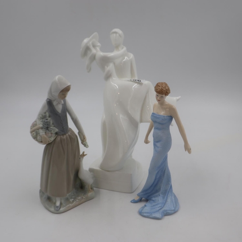 186 - Group of three ceramic figures, including Royal Doulton 'Over The Threshold' HN3275, Royal Doulton P... 