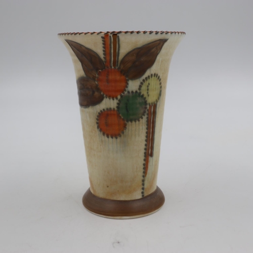 193 - Charlotte Rhead Crown Ducal ribbed vase H: 16cm. UK P&P Group 2 (£20+VAT for the first lot and £4+VA... 