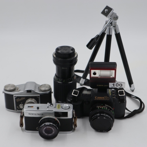 100 - Mixed camera's, including Olympus Trip and Canon T70. UK P&P Group 3 (£30+VAT for the first lot and ... 