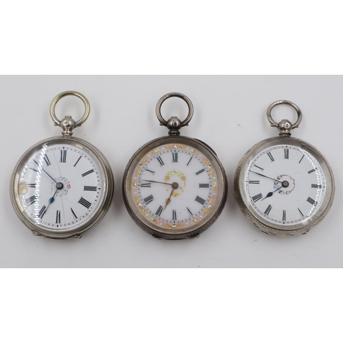 60 - Three continental silver ladies fob watches, two in 935 silver and one in 800 silver. UK P&P Group 1... 