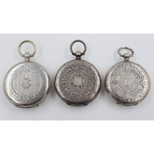 60 - Three continental silver ladies fob watches, two in 935 silver and one in 800 silver. UK P&P Group 1... 