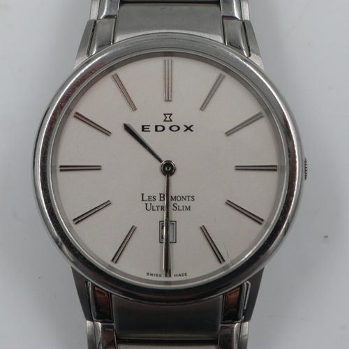 66 - Edox: gents Les Bemonts steel cased Ultra Slim date wristwatch on a steel bracelet. UK P&P Group 1 (... 