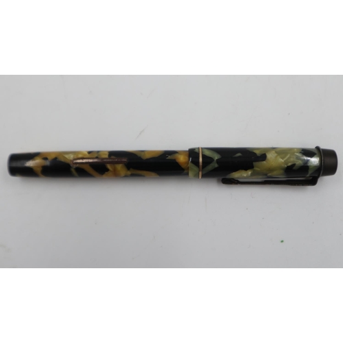 73 - Celluloid marbled fountain pen with 14ct gold nib. UK P&P Group 1 (£16+VAT for the first lot and £2+... 