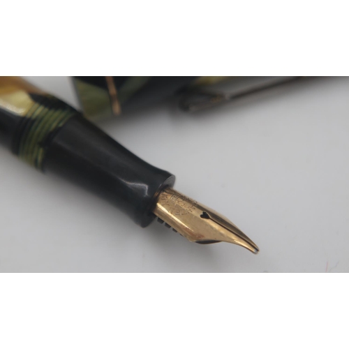 73 - Celluloid marbled fountain pen with 14ct gold nib. UK P&P Group 1 (£16+VAT for the first lot and £2+... 