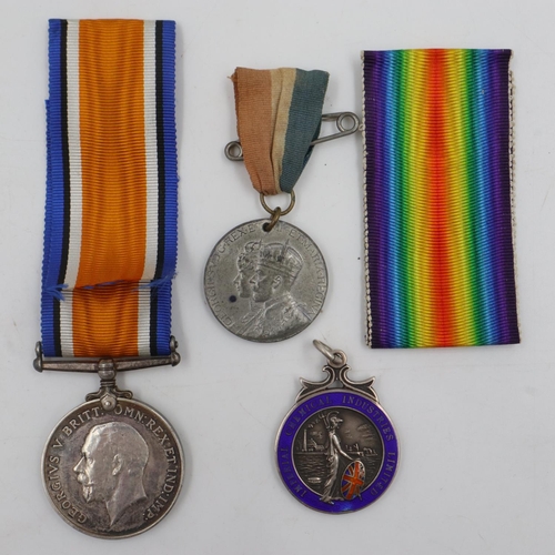 90 - WWI war medal to 215578 GNR J Lynch RA, silver ICI service award and a Wigan Coronation medal. UK P&... 