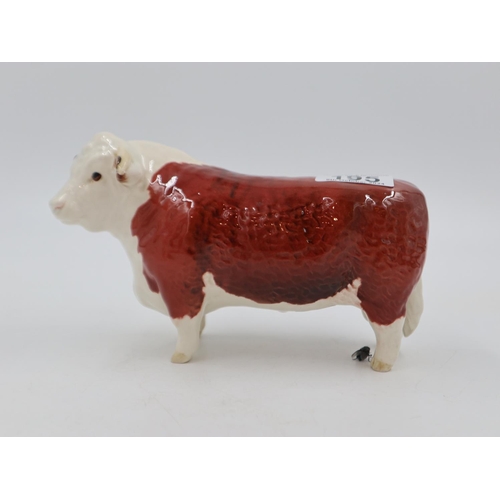 195 - Beswick Hereford bull, no cracks or chips, L: 20 cm. UK P&P Group 2 (£20+VAT for the first lot and £... 