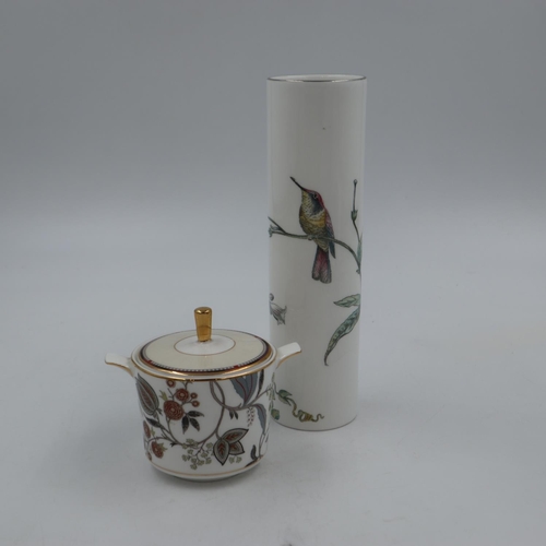 196 - Wedgwood cylindrical humming bird vase, exclusively for the Wedgwood Visitor Centre, H: 22 cm, and a... 