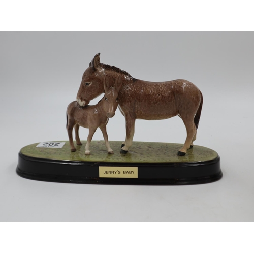 202 - Beswick donkey and foal on ceramic base, Jenny's Baby, no cracks or chips, L: 28 cm. UK P&P Group 2 ... 