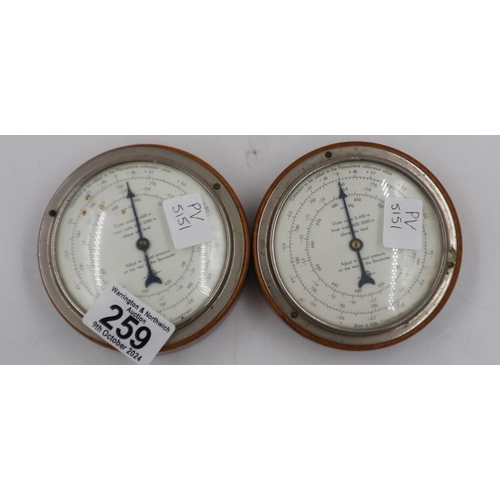 259 - Two Bruel and Kjoer wall mounting circular barometers, each D: 10cm. Not available for in-house P&P