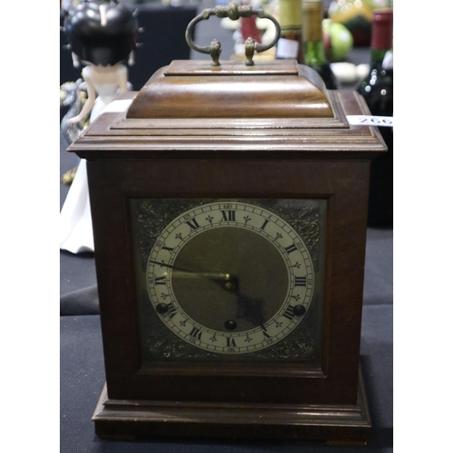 266 - Mahogany mantel clock by Perivale, with Westminster chime and 1940 ICI inscription behind the door, ... 