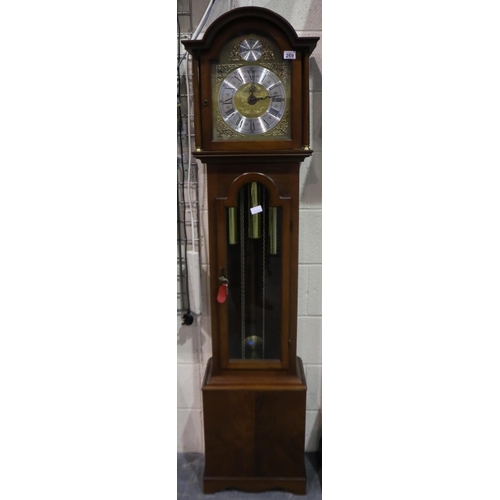 269 - Cornish made reproduction mahogany cased longcase clock, Westminster chiming, H: 185cm. Not availabl... 