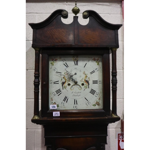 272 - Peter Griffith of Denbigh: Georgian longcase clock, with square enamelled and painted dial decorated... 