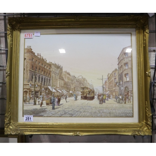 281 - Kenneth Cherrington (late 19th / early 20th century): watercolour, Market St Manchester, image 45 x ... 