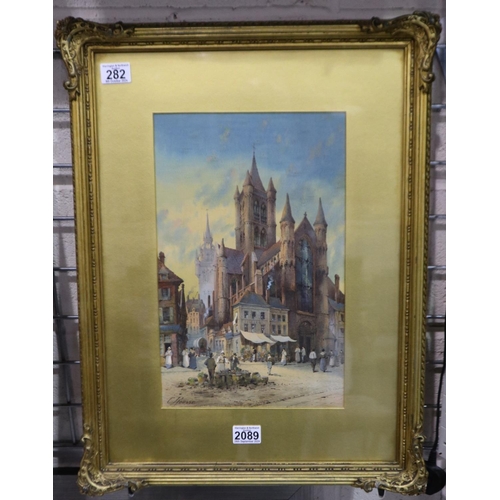 282 - Charles Rousse (fl. 1870-1890): watercolour, aspect of Ghent Cathedral and Rheims Cathedral,  image ... 