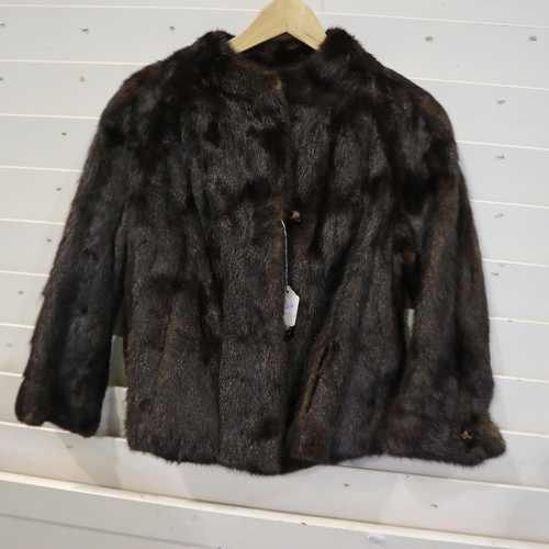 251A - Short dark mink jacket, size 10 - 12 with ornate buttons and full length grey mink coat size 10 - 12... 