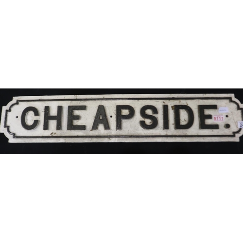 247 - Cast iron street sign 'Cheapside', L: 92cm. Not available for in-house P&P