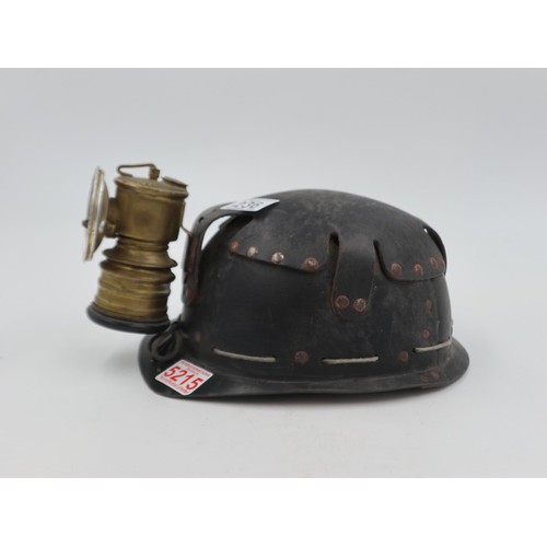 236 - Vintage miners helmet with fitted premier brass lamp to the front. UK P&P Group 3 (£30+VAT for the f... 