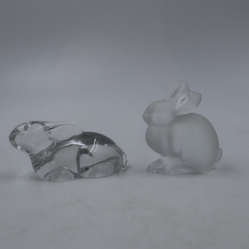 227A - Lalique small glass figure of a Rabbit together with a similar Villeroy & Boch Rabbit, largest H: 6.... 