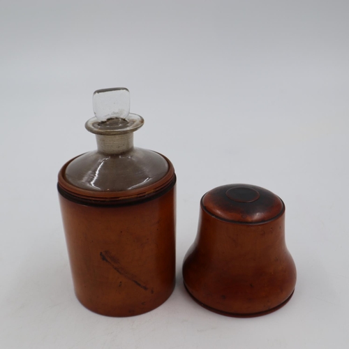 245B - Glass apothecary bottle in a fruit wood case, H: 15 cm. UK P&P Group 1 (£16+VAT for the first lot an... 