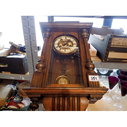 1245 - Early 20th century walnut cased wall clock H:56cm. Not available for in-house P&P