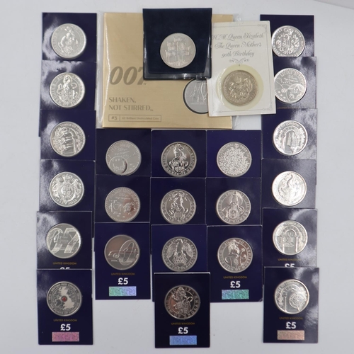 2008 - Twenty-five £5 coins, uncirculated, including a 007 commemorative, other examples in Change Checker ... 