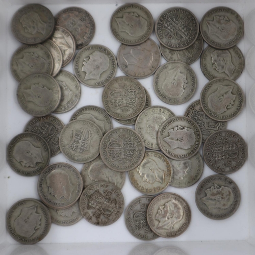 2009 - Thirty pre 1947 half crowns. UK P&P Group 1 (£16+VAT for the first lot and £2+VAT for subsequent lot... 