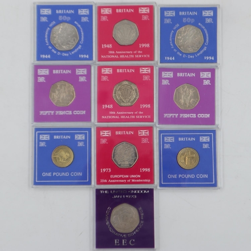 2024 - Eight cased collectors edition 50p coins and two £1 coins. UK P&P Group 1 (£16+VAT for the first lot... 