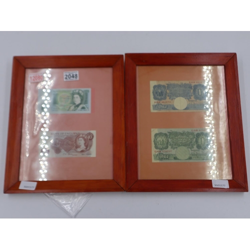 2048 - Four framed banknotes including blue and green Peppiatt £1. UK P&P Group 1 - without frames (£16+VAT... 