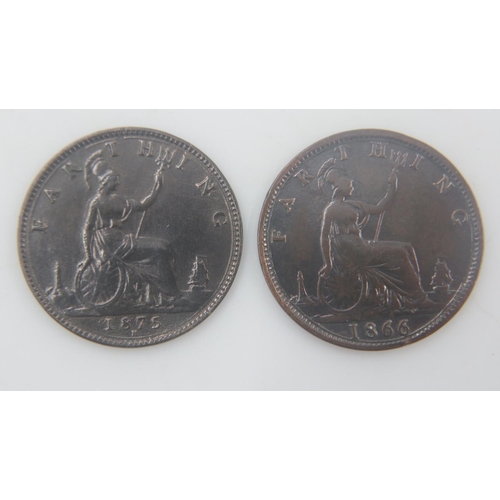 2077 - 1866 & 1875 farthings of queen Victoria - gVF. UK P&P Group 0 (£6+VAT for the first lot and £1+VAT f... 