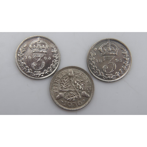 2078 - Three silver threepences in gVF grades - Victoria, Edward VII and George V. UK P&P Group 0 (£6+VAT f... 