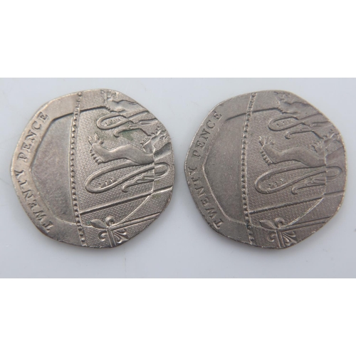 2080 - Two 2008 20p coins. UK P&P Group 0 (£6+VAT for the first lot and £1+VAT for subsequent lots)