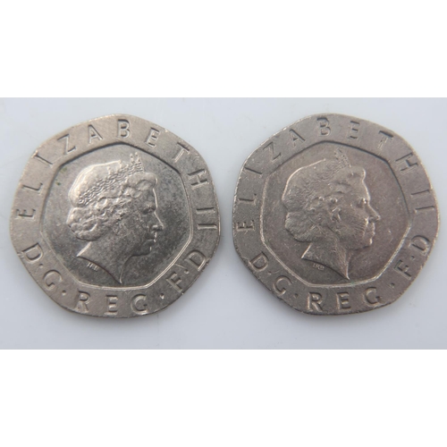 2080 - Two 2008 20p coins. UK P&P Group 0 (£6+VAT for the first lot and £1+VAT for subsequent lots)