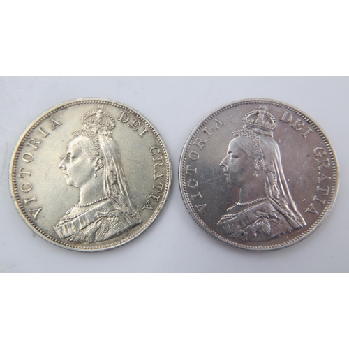 2081 - Two Victoria 1887 double florins, one with enamel decoration. UK P&P Group 0 (£6+VAT for the first l... 