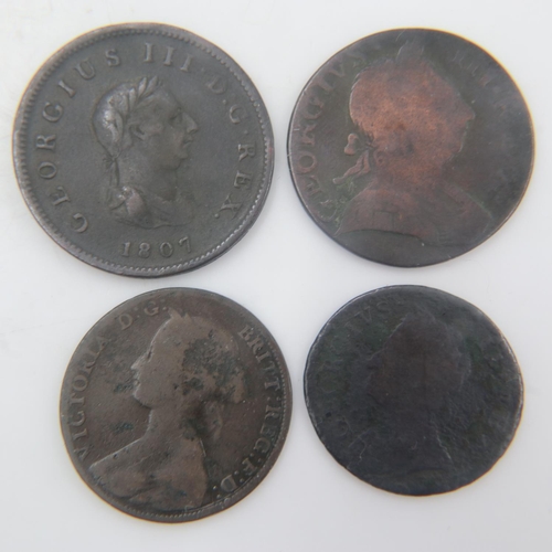 2084 - Four early halfpennies, 1754, 1775, 1807 and 1861. UK P&P Group 1 (£16+VAT for the first lot and £2+... 