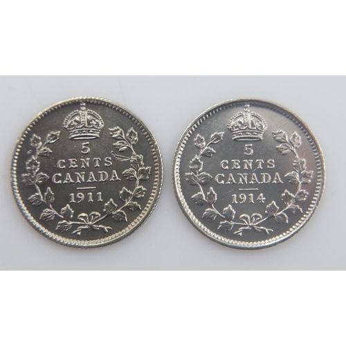 2085 - 1911 and 1914 silver 5 cents of Canada in gVF grades. UK P&P Group 0 (£6+VAT for the first lot and £... 