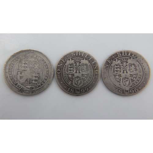 2086 - Three circulated silver shillings of queen Victoria. UK P&P Group 0 (£6+VAT for the first lot and £1... 